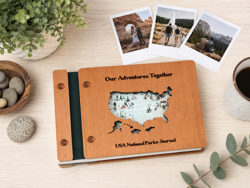 Personalized America National Parks Adventure Book, Wooden Travel Journal & Photo Album, Gift for Hikers