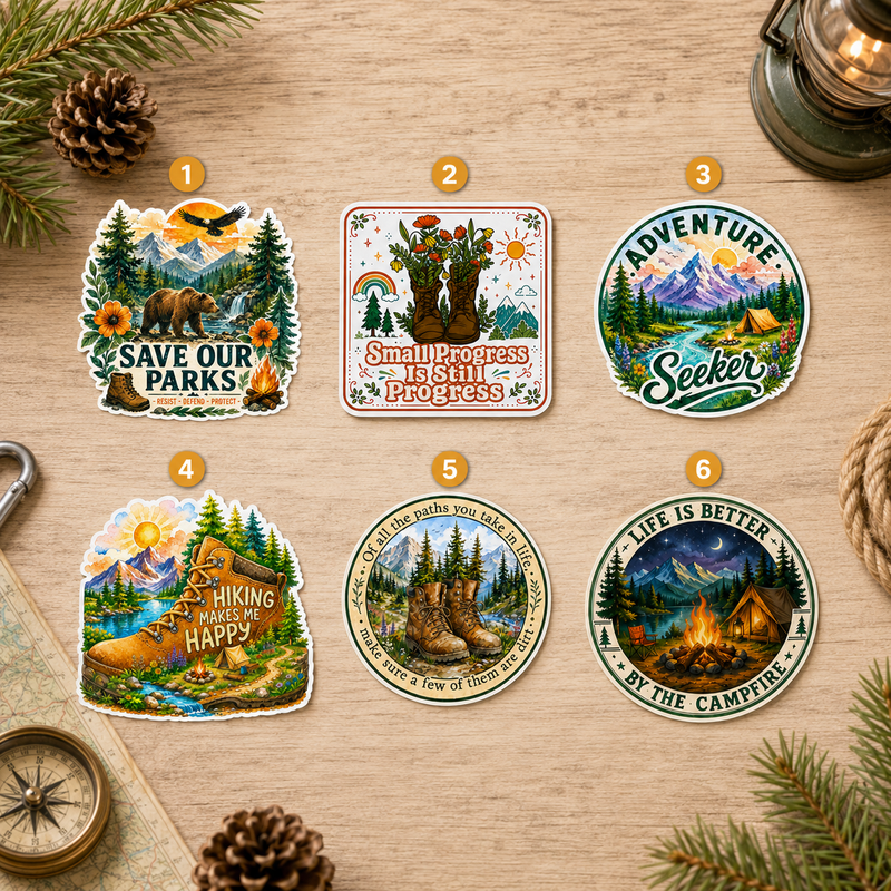 Hiking & Camping Sticker, Gift for Nature Lovers