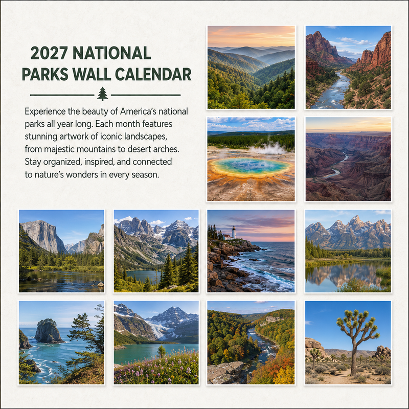2027 National Parks Wall Calendar, 18-Month July 2026-Dec 2027 Monthly Calendar, Gift for National Park Lovers