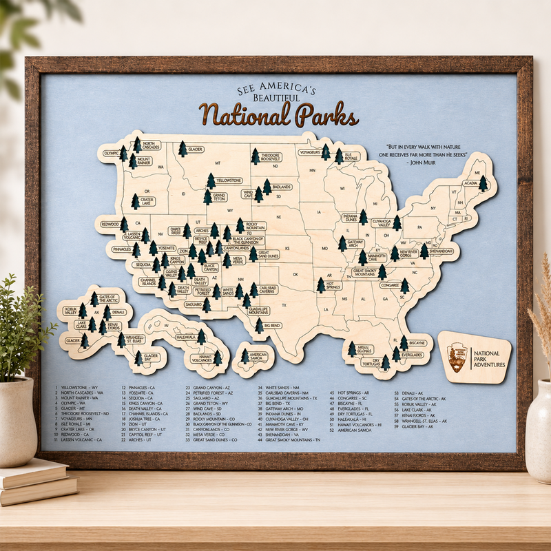 Personalized USA National Parks Travel Tracker Map, Wooden Wall Art, Gift for Hikers