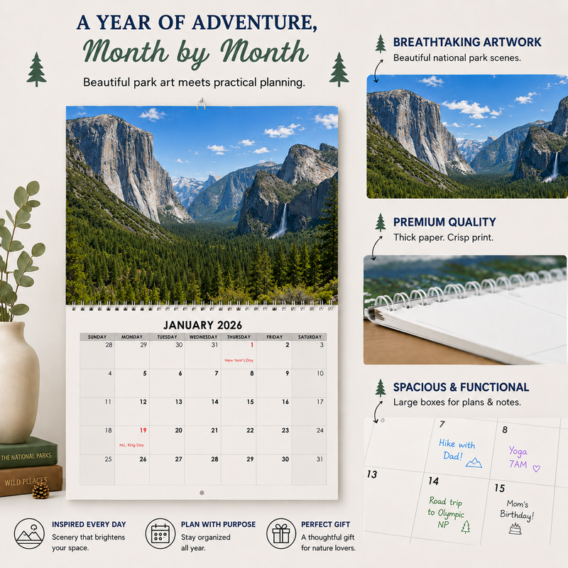 2027 National Parks Wall Calendar, 18-Month July 2026-Dec 2027 Monthly Calendar, Gift for National Park Lovers