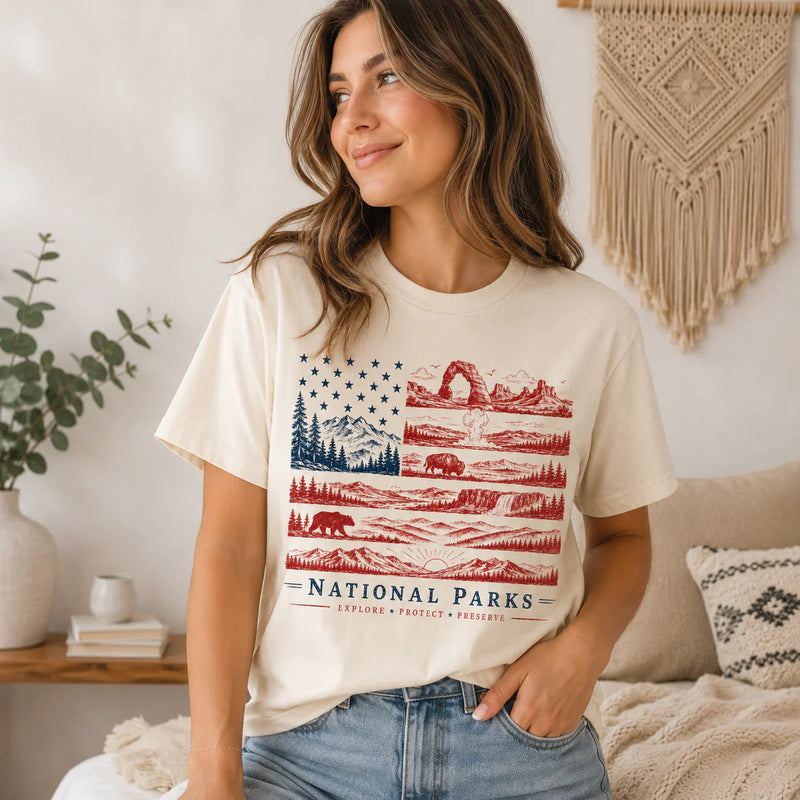 National Parks Comfort Color T-shirt, America Flag National Park Tee For Wildlife Lover
