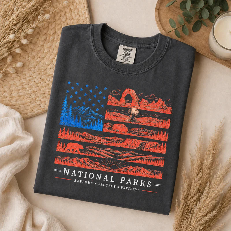 National Parks Comfort Color T-shirt, America Flag National Park Tee For Wildlife Lover