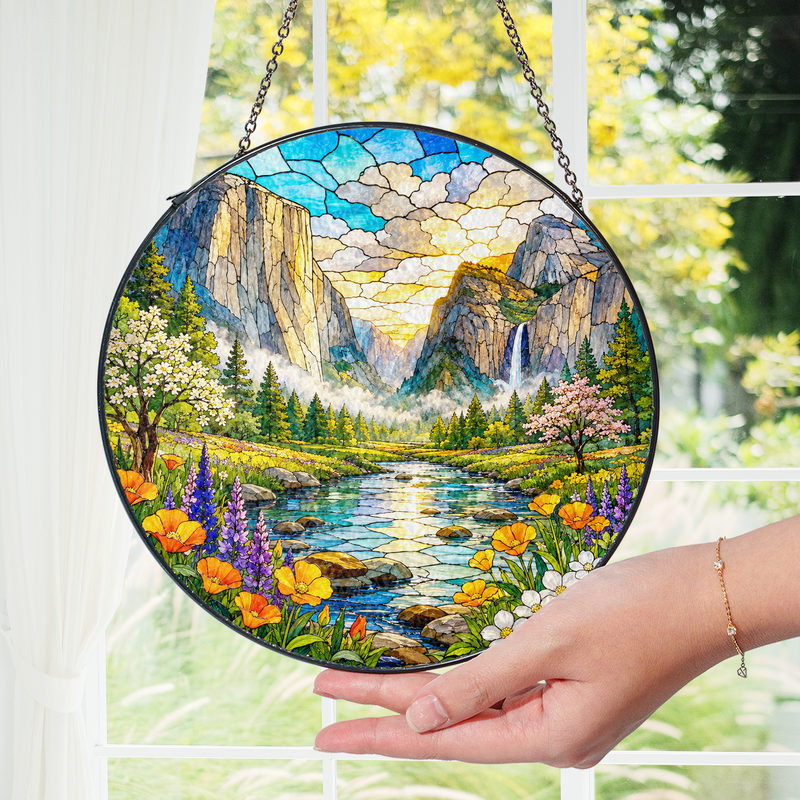 Yosemite National Park Stained Glass Suncatcher, Window Hanging Decor, Nature Lover Gift