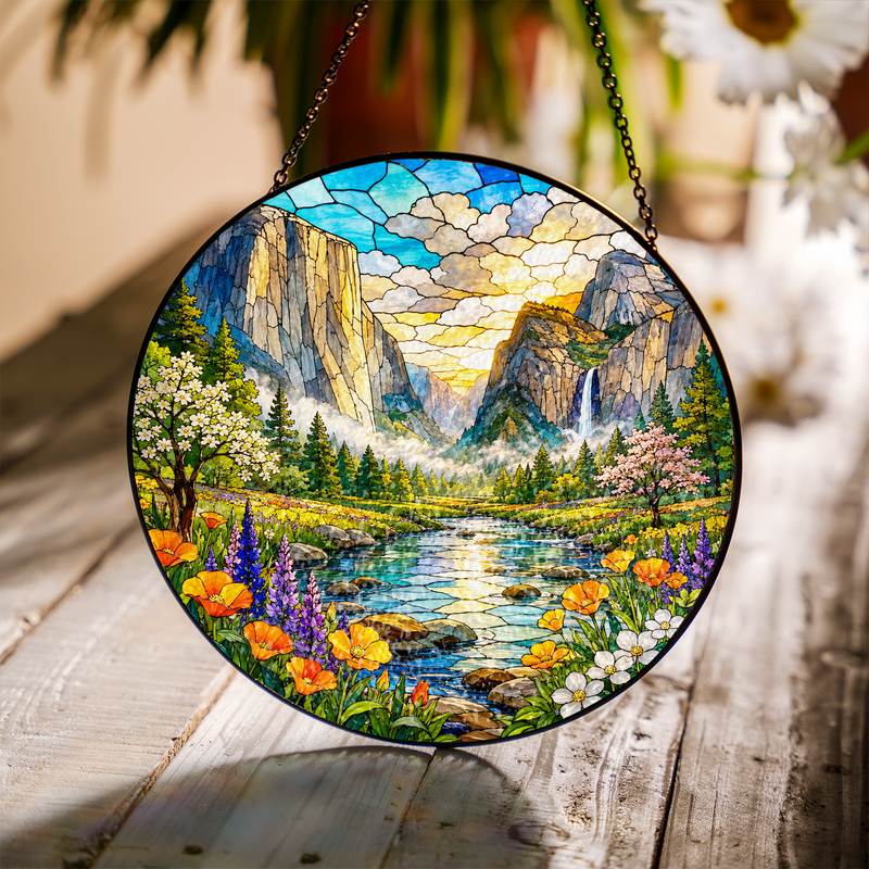 Yosemite National Park Stained Glass Suncatcher, Window Hanging Decor, Nature Lover Gift