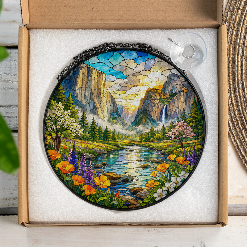 Yosemite National Park Stained Glass Suncatcher, Window Hanging Decor, Nature Lover Gift