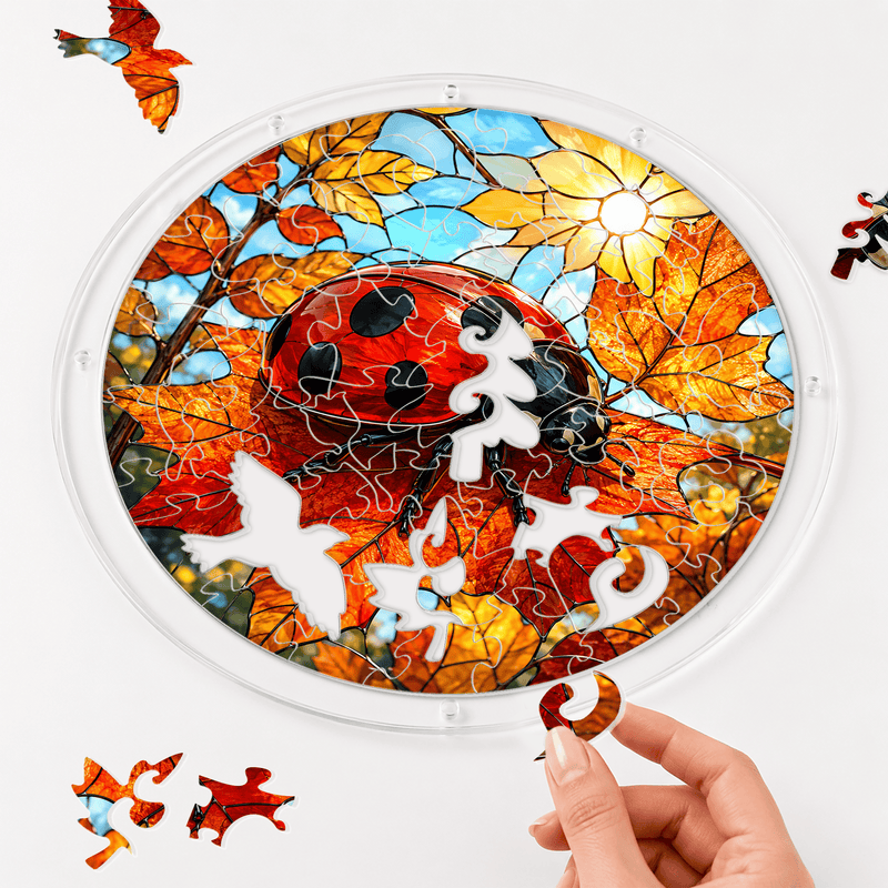 Ladybug Acrylic Puzzle Suncatcher, Fall Window Hanging Decor, Gift for Nature Lovers
