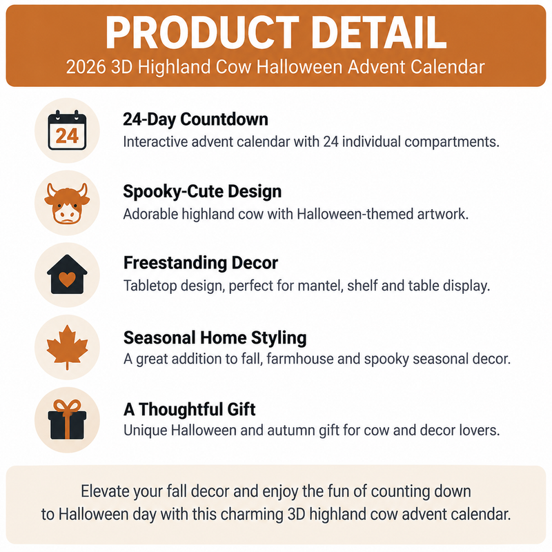 2026 Highland Cow Advent Calendar, Halloween Gift & Fall Decor