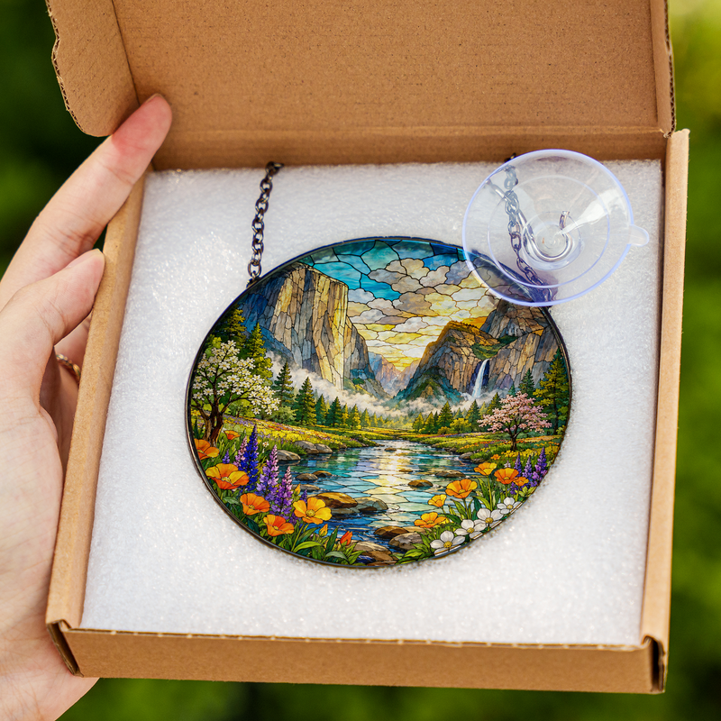 Yosemite National Park Stained Glass Suncatcher, Window Hanging Decor, Nature Lover Gift