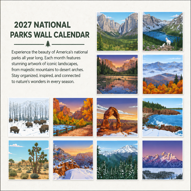 2027 National Parks Wall Calendar, Gift for National Park Lovers