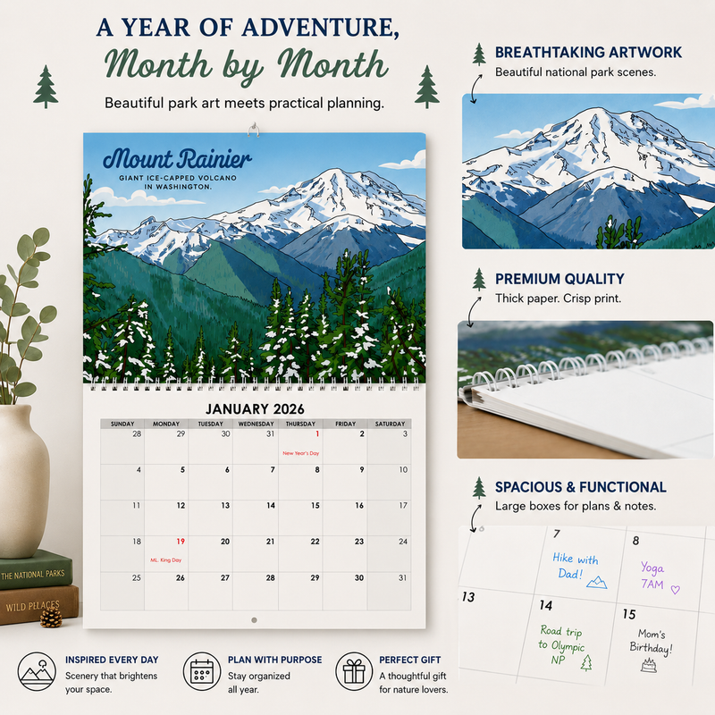 2027 National Parks Wall Calendar, Gift for National Park Lovers