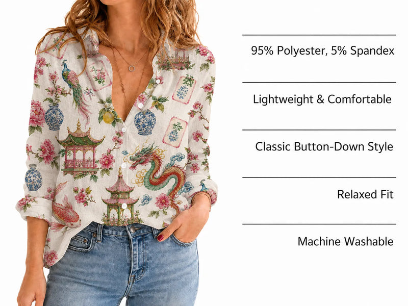 Mahjong Blouse Shirt for Women, Floral Mah Jongg Lover Gift