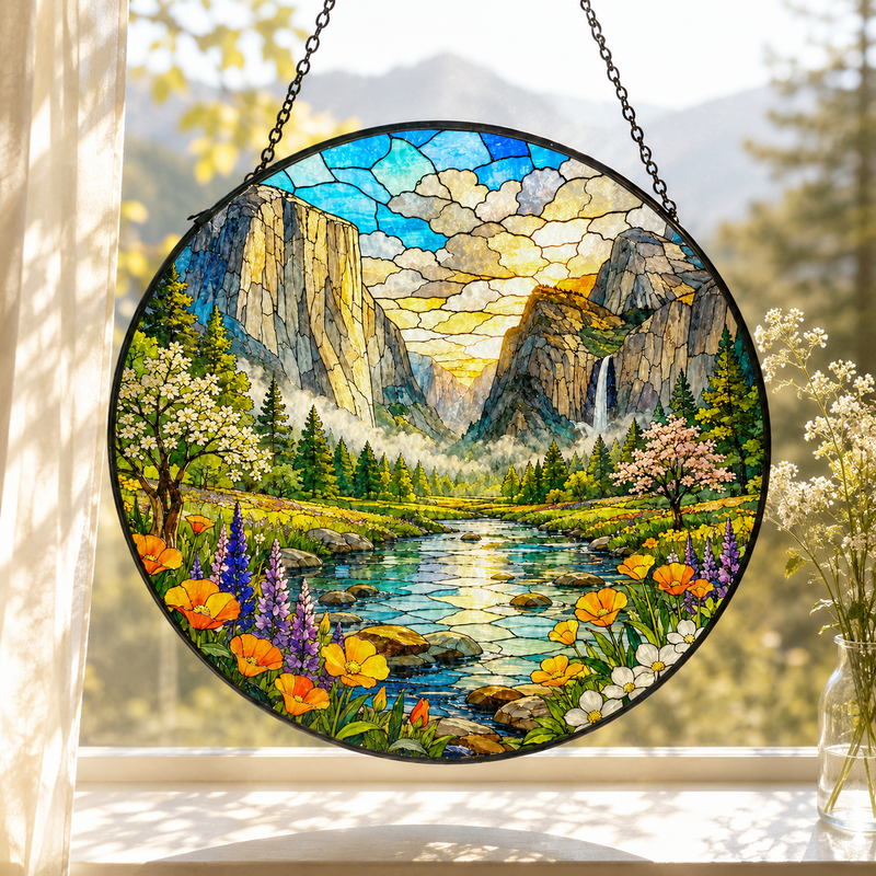 Yosemite National Park Stained Glass Suncatcher, Window Hanging Decor, Nature Lover Gift