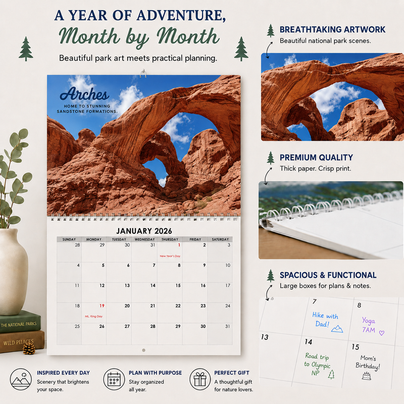 2027 National Parks Wall Calendar, 18-Month July 2026-Dec 2027 Monthly Calendar, Gift for National Park Lovers
