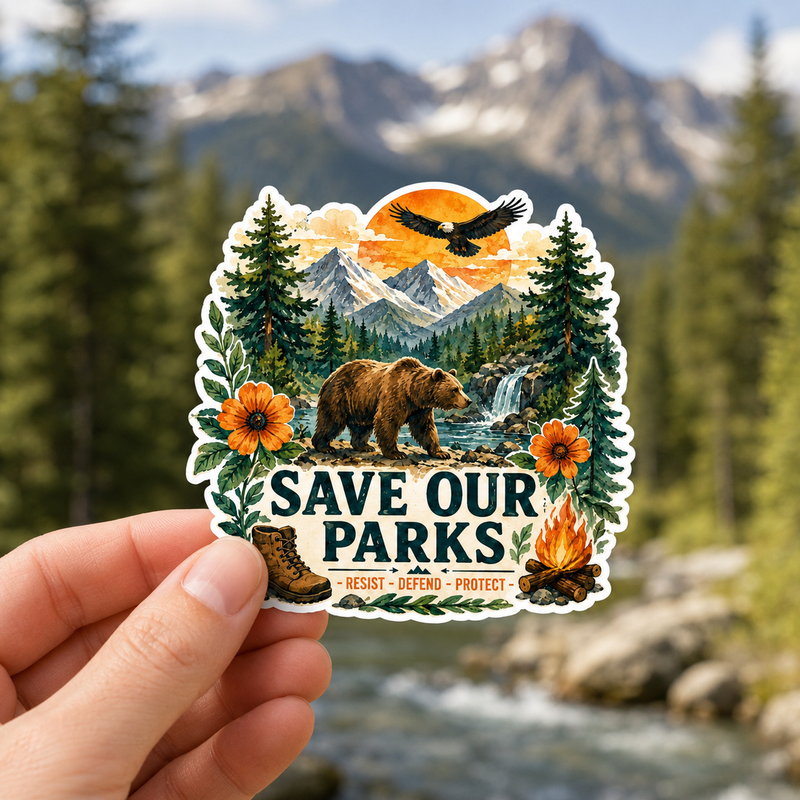 Save Our Parks Sticker, Gift for Hikers & Nature Lovers