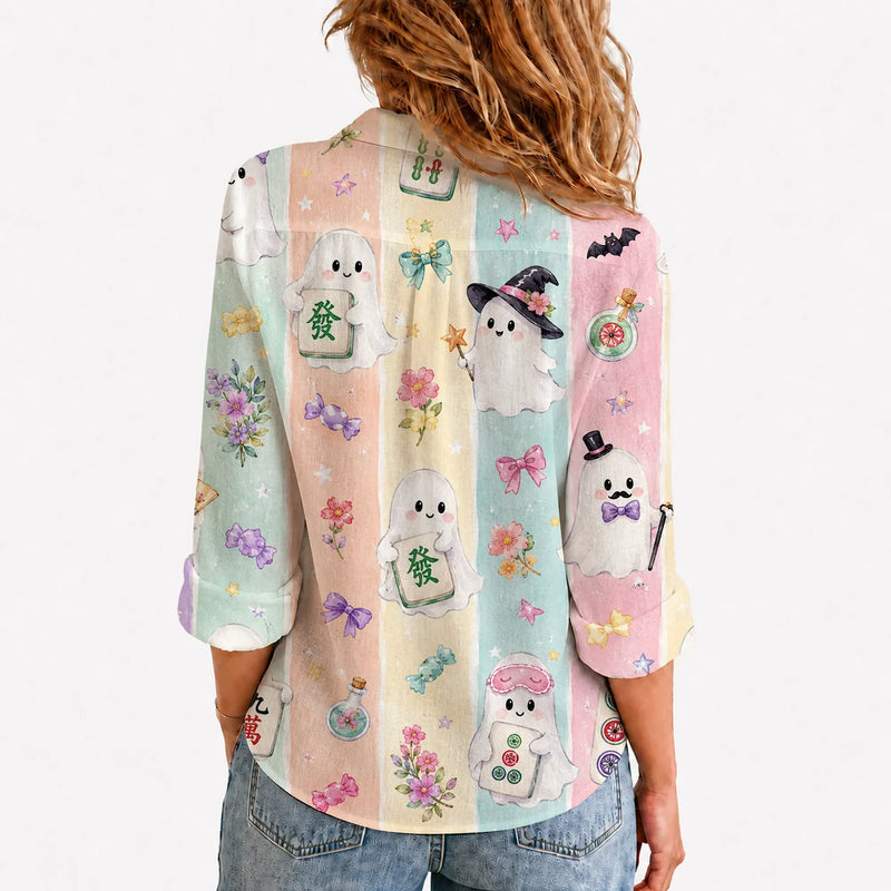 Halloween Mahjong Blouse Shirt for Women, Spooky Mah Jongg Lover Gift
