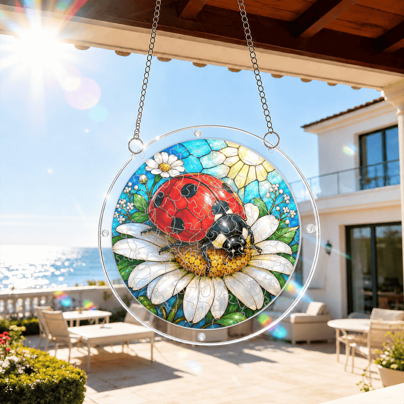Ladybug Daisy Acrylic Puzzle Suncatcher, Window Hanging Decor, Gift for Nature Lovers