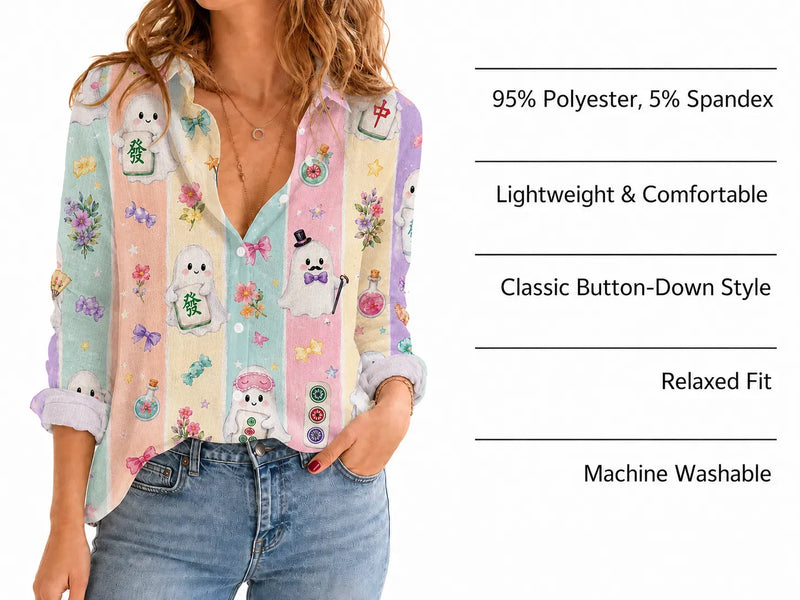 Halloween Mahjong Blouse Shirt for Women, Spooky Mah Jongg Lover Gift