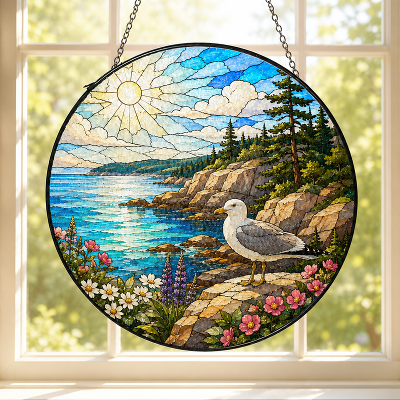 Acadia National Park Stained Glass Suncatcher, Window Hanging Gift, Gift for Nature Lovers