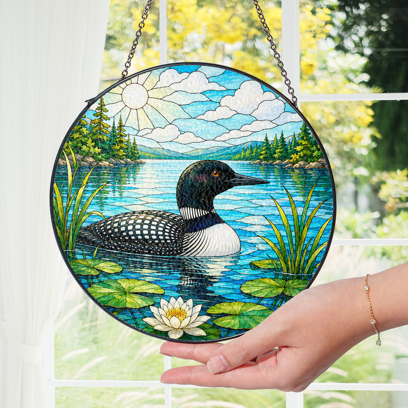 Common Loon Stained Glass Suncatcher, Lake House Window Decor, Gift for Bird Lovers