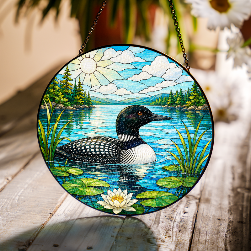 Common Loon Stained Glass Suncatcher, Lake House Window Decor, Gift for Bird Lovers