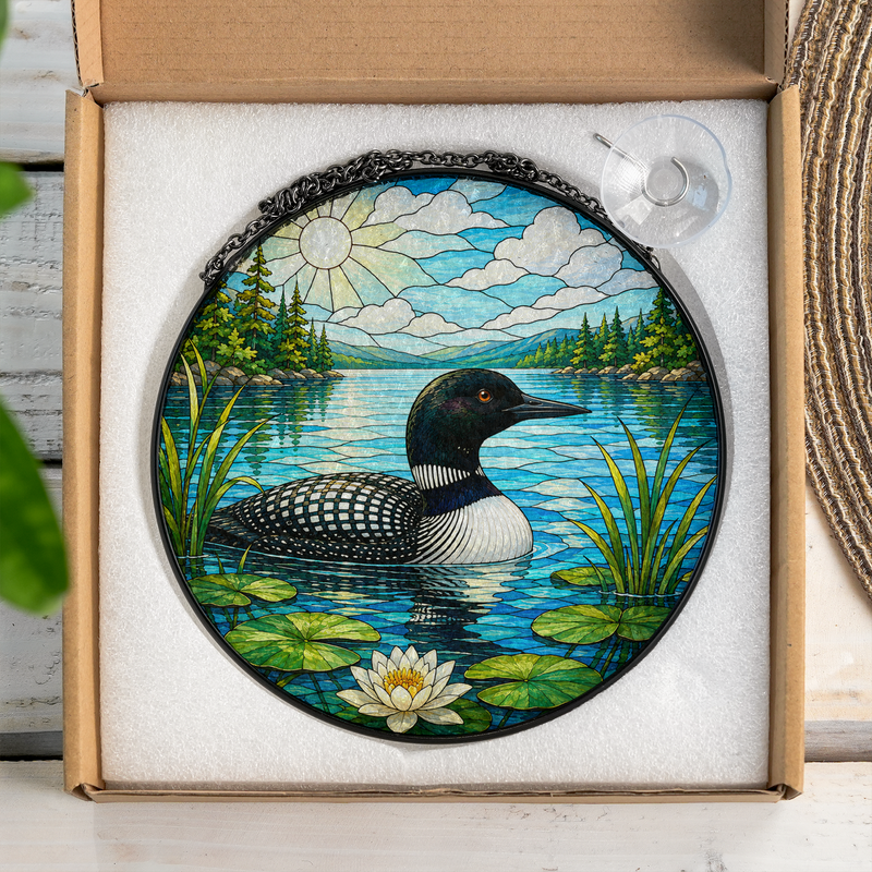 Common Loon Stained Glass Suncatcher, Lake House Window Decor, Gift for Bird Lovers