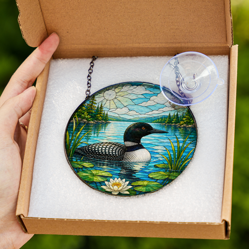 Common Loon Stained Glass Suncatcher, Lake House Window Decor, Gift for Bird Lovers