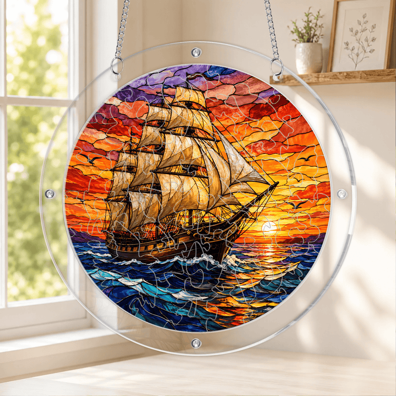 Tall Ship Acrylic Puzzle Suncatcher, Nautical Window Decor, Sailor Gift