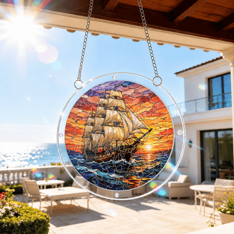 Tall Ship Acrylic Puzzle Suncatcher, Nautical Window Decor, Sailor Gift