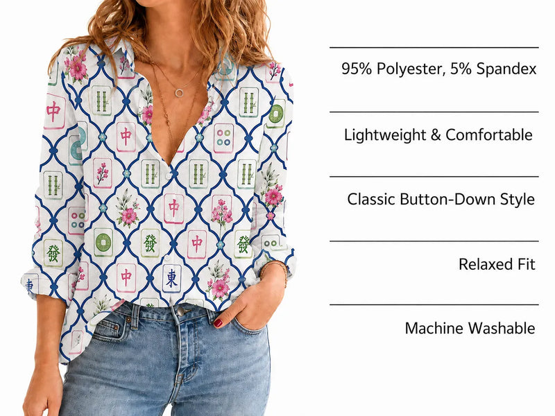 Casino Mahjong Blouse Shirt for Women, Lucky Game Night Top
