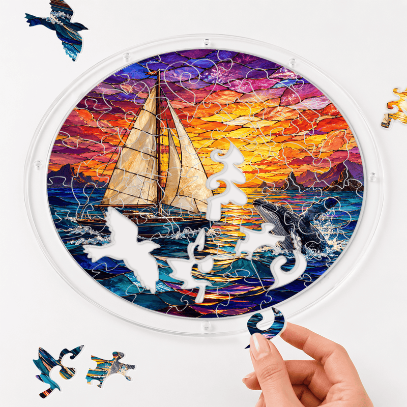 Humpback Whale Acrylic Puzzle Suncatcher, Sailboat Window Decor, Ocean Lover Gift