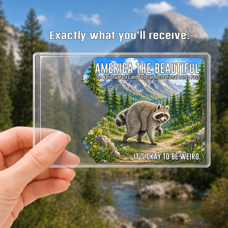 Jimothy Raccoon National Park Pass Sleeve, America the Beautiful Pass Holder, Funny Hiker & Camper Gift