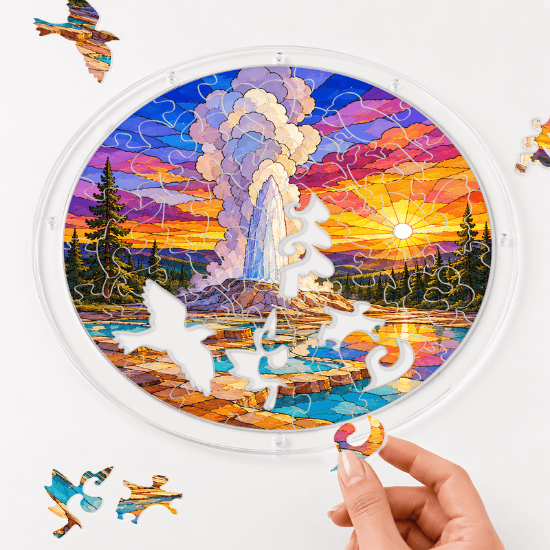 Yellowstone Acrylic Puzzle Suncatcher, Old Faithful Window Decor, Nature Lover Gift