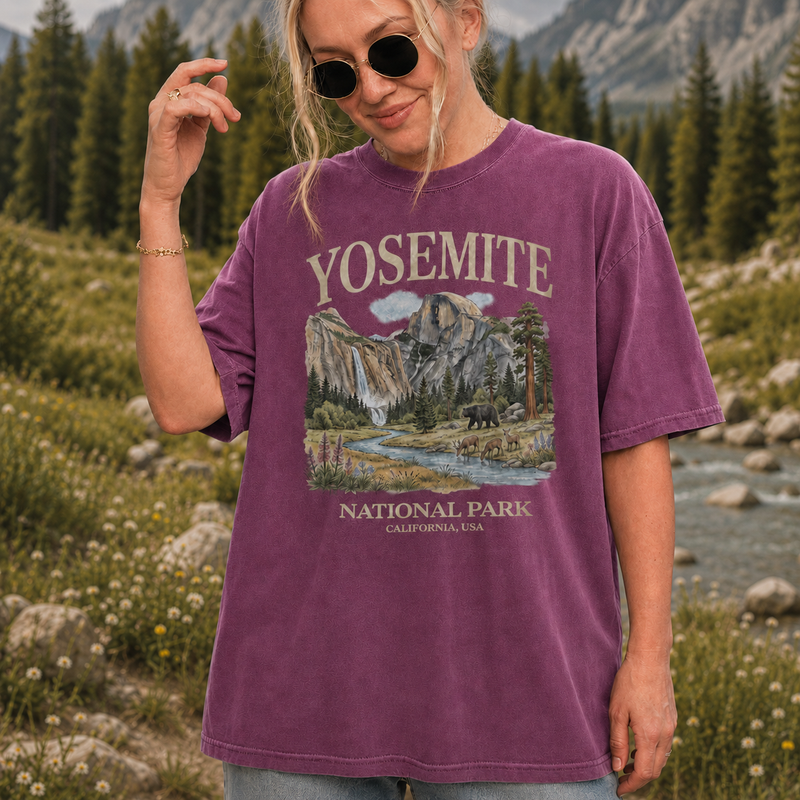 Yosemite National Park T-Shirt, Vintage Mountain Graphic Tee, Gift for Hikers and Campers