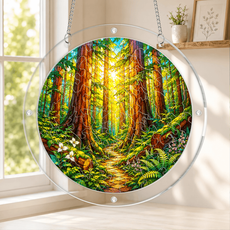 Redwood National Park Acrylic Puzzle Suncatcher, Forest Window Decor, Gift for Nature Lovers