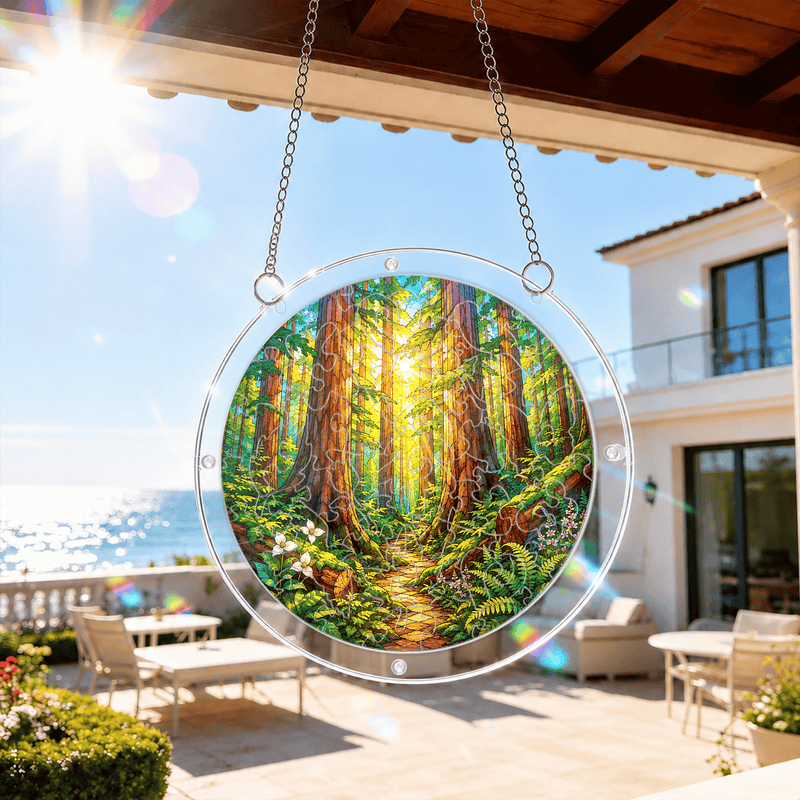 Redwood National Park Acrylic Puzzle Suncatcher, Forest Window Decor, Gift for Nature Lovers