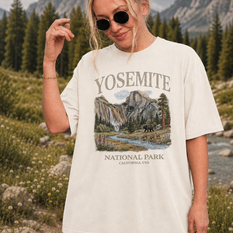 Yosemite National Park T-Shirt, Vintage Mountain Graphic Tee, Gift for Hikers and Campers
