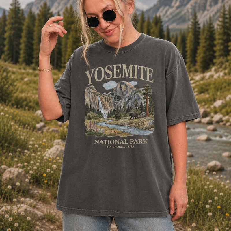 Yosemite National Park T-Shirt, Vintage Mountain Graphic Tee, Gift for Hikers and Campers