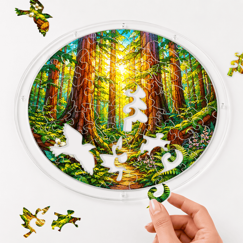 Redwood National Park Acrylic Puzzle Suncatcher, Forest Window Decor, Gift for Nature Lovers