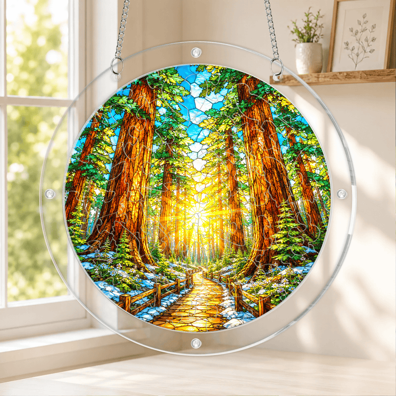 Redwood National Park Acrylic Puzzle Suncatcher, Forest Window Decor, Nature Lover Gift