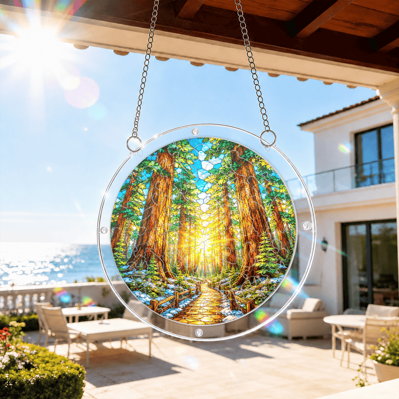 Redwood National Park Acrylic Puzzle Suncatcher, Forest Window Decor, Nature Lover Gift
