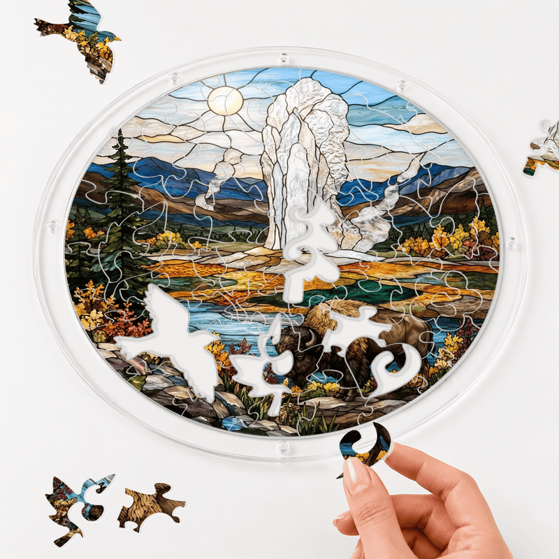 Yellowstone National Park Bison Acrylic Puzzle Suncatcher, Window Hanging Decor, Gift for Nature Lovers