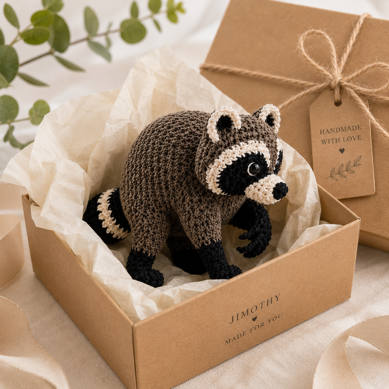 Jimothy Raccoon Crochet Keychain, Handmade Car Hanging Ornament, Cute Raccoon Lover Gift