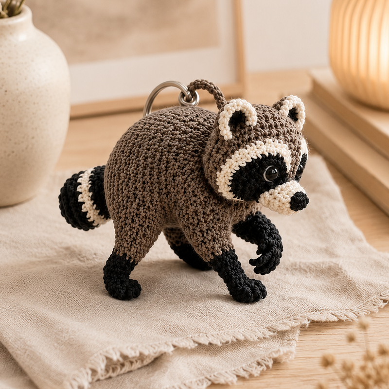 Jimothy Raccoon Crochet Keychain, Handmade Car Hanging Ornament, Cute Raccoon Lover Gift