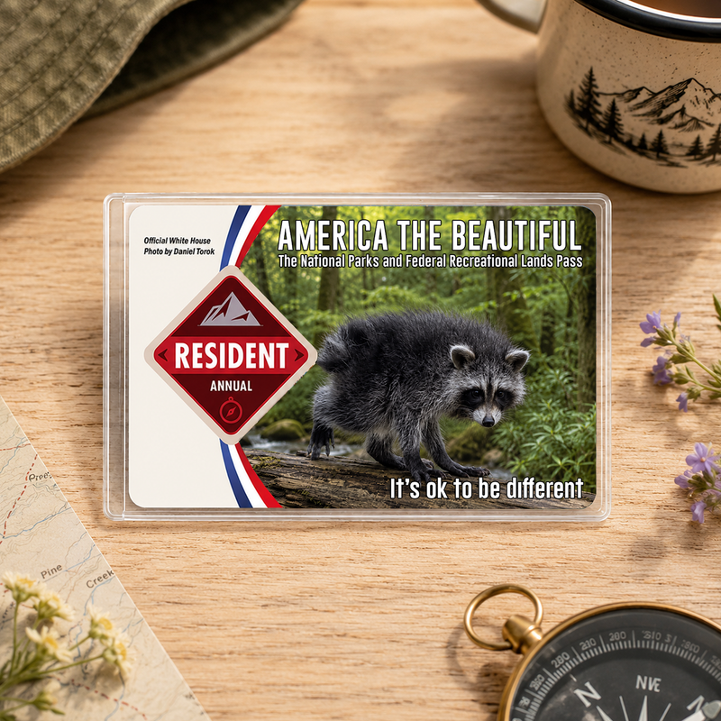 Jimothy Raccoon National Park Pass Holder, America the Beautiful Card Sleeve, Gift for Hiker