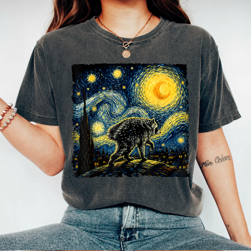 Starry Night Jimothy Raccoon Shirt, Comfort Colors Wildlife Art Tee, Animal Lover Gift