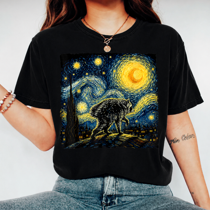 Starry Night Jimothy Raccoon Shirt, Comfort Colors Wildlife Art Tee, Animal Lover Gift