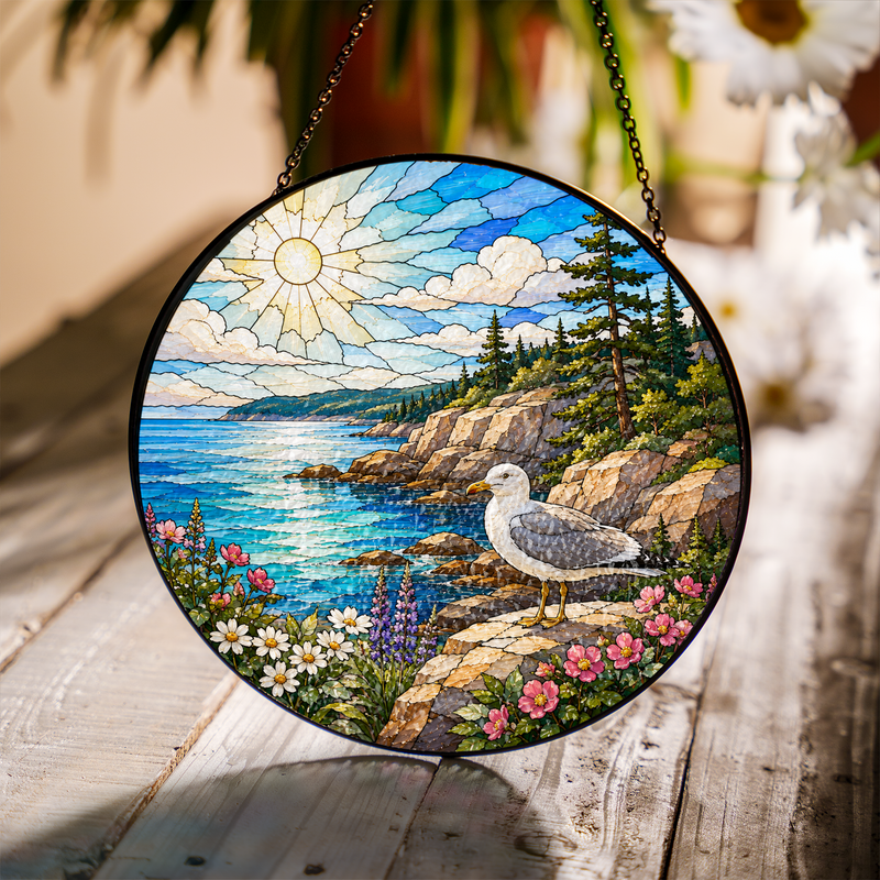 Acadia National Park Stained Glass Suncatcher, Window Hanging Gift, Gift for Nature Lovers
