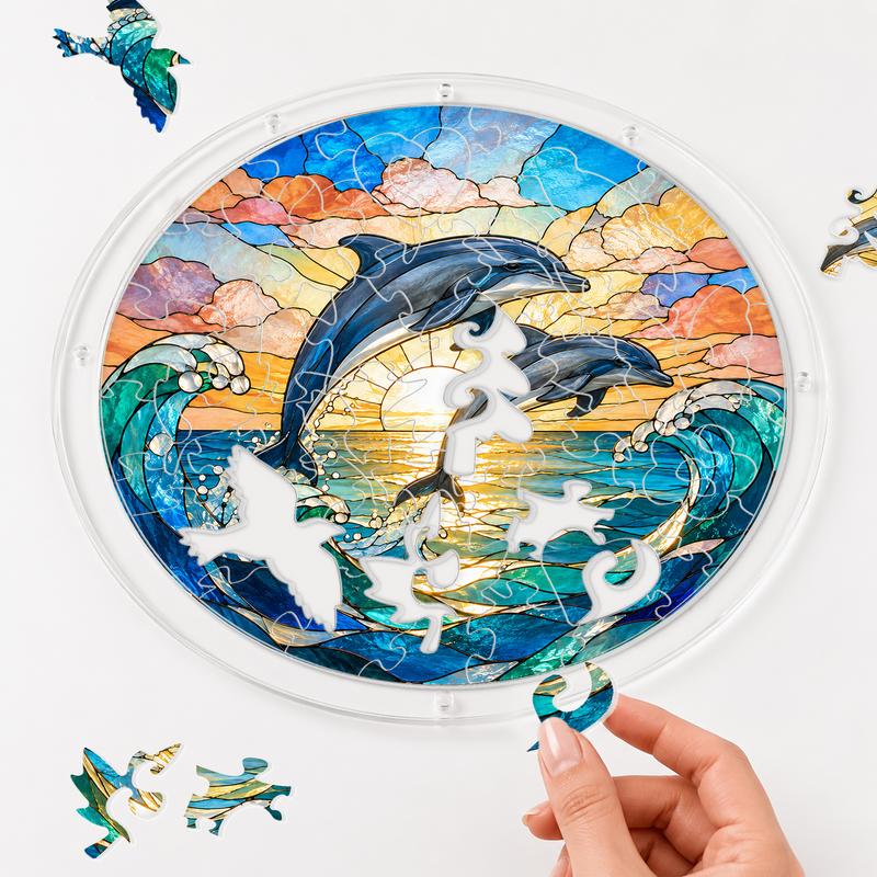 Dolphin Acrylic Puzzle Suncatcher, Coastal Window Hanging Decor, Gift for Ocean Lovers
