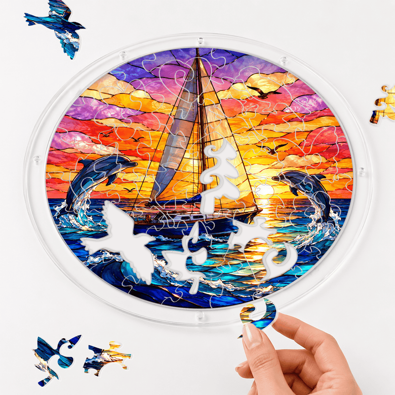 Sailboat Acrylic Puzzle Suncatcher, Dolphin Ocean Window Decor, Nautical Lover Gift